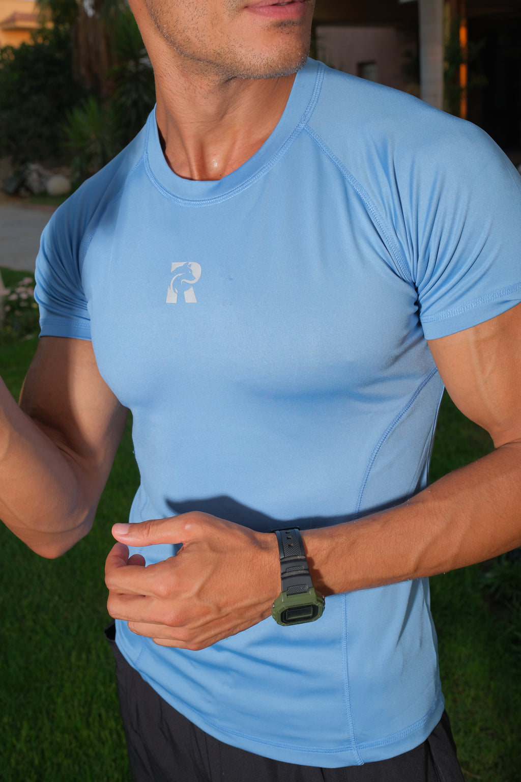 Remus M-HS More Comfortable Light Blue Antibacterial DRI-FIT Half Sleeve Tee For Training