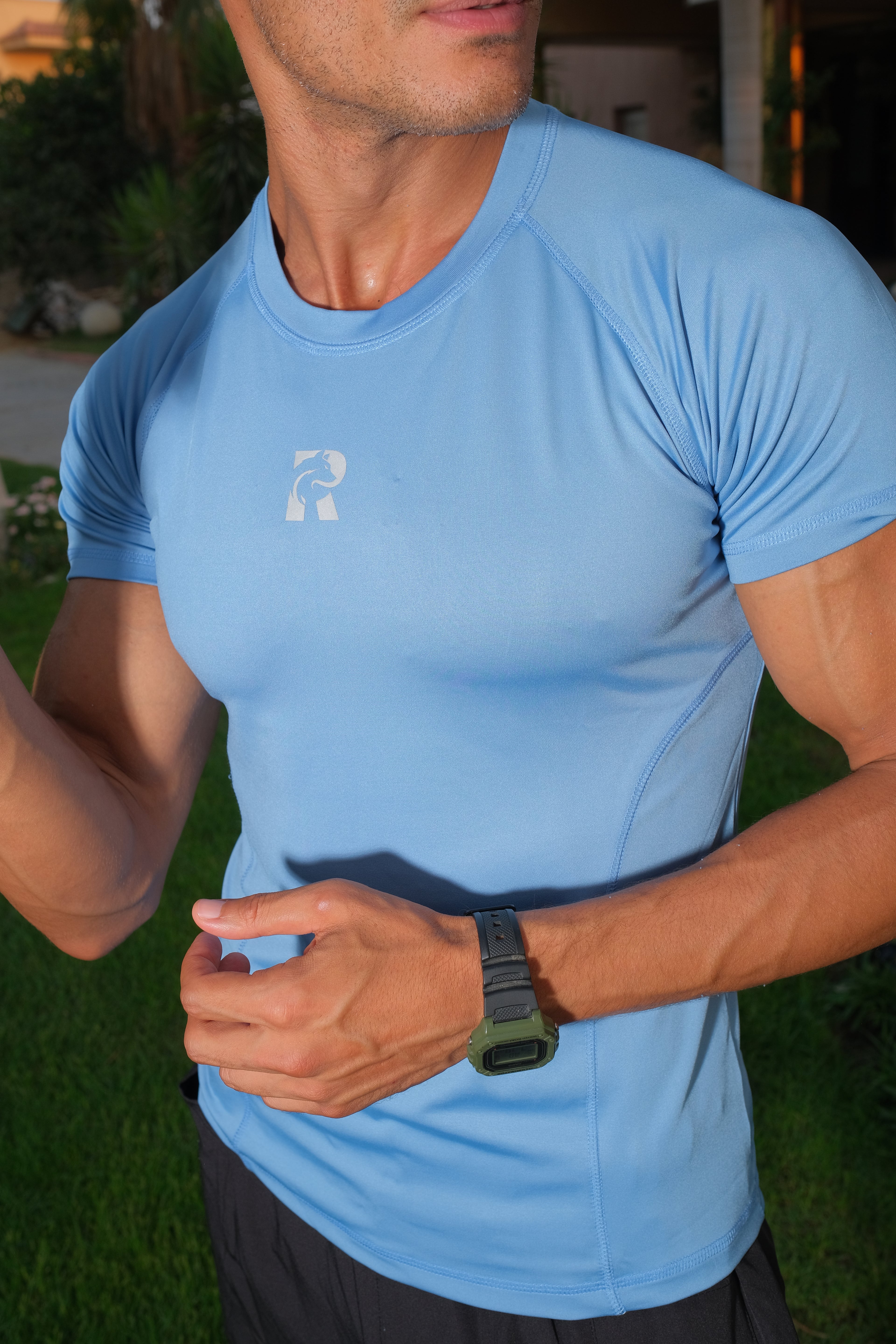 Remus M-HS More Comfortable Light Blue Antibacterial DRI-FIT Half Sleeve Tee For Training